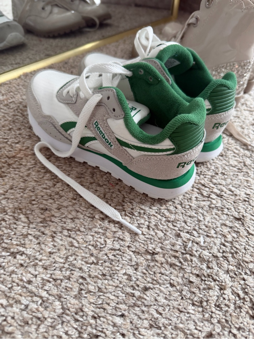 Reebok Kids White, Green and Gray Retro Runner Sneakers